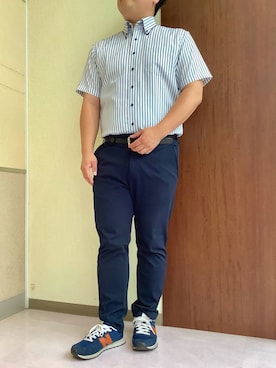「TOKYO SHIRTS（トウキョウシャツ）の【Layered Cool】【吸水速乾】 形態安定ノンアイロン ボタンダウン 半袖ビジネスワイシャツ（ビジネスシャツ、ブルー系）」を使った、TOKYOSHIRTS札幌平岡店さん（メンズ・179cm）の夏コーディネート