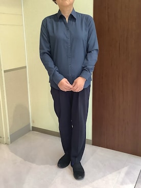 「TOKYO SHIRTS（トウキョウシャツ）のCOFREX 形態安定ノンアイロン スキッパー 長袖ビジネスワイシャツ（ビジネスシャツ）」を使った、TOKYOSHIRTS札幌平岡店さん（レディース・158cm）の秋コーディネート