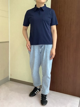 「TOKYO SHIRTS（トウキョウシャツ）の半袖ポロシャツ レディース（ビジネスシャツ、ブルー系）」を使った、TOKYOSHIRTS札幌平岡店さん（メンズ・179cm）の春コーディネート