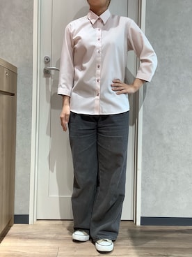 「TOKYO SHIRTS（トウキョウシャツ）の【超形態安定】 形態安定ノンアイロン レギュラー 7分袖ビジネスワイシャツ（ビジネスシャツ、ピンク系）」を使った、TOKYOSHIRTS札幌平岡店さん（メンズ・179cm）の夏コーディネート