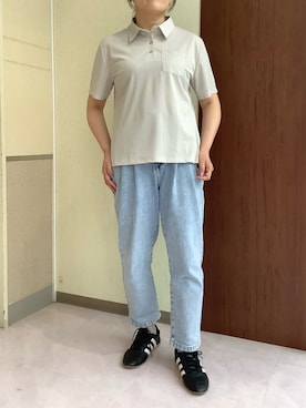 「TOKYO SHIRTS（トウキョウシャツ）の半袖ポロシャツ レディース（ビジネスシャツ、ベージュ系）」を使った、TOKYOSHIRTS札幌平岡店さん（メンズ・179cm）の春コーディネート