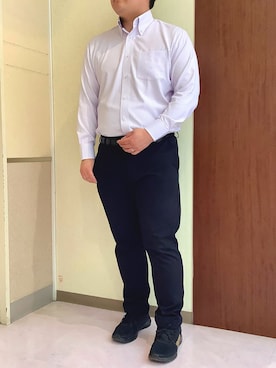 「TOKYO SHIRTS（トウキョウシャツ）の【COFREX】 形態安定ノンアイロン ボタンダウン 長袖ビジネスワイシャツ（ビジネスシャツ、パープル系）」を使った、TOKYOSHIRTS札幌平岡店さん（レディース・154cm）の春コーディネート