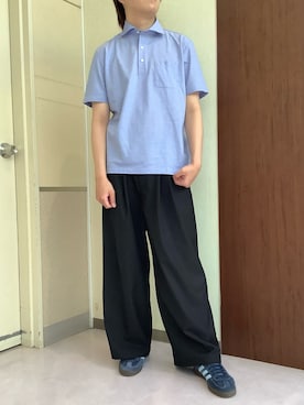 「TOKYO SHIRTS（トウキョウシャツ）のビズポロ クールタッチコットン 綿100% 半袖ポロシャツ（ポロシャツ、ブルー系）」を使った、TOKYOSHIRTS札幌平岡店さん（メンズ・179cm）の夏コーディネート