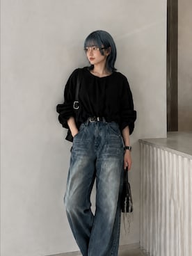 「TIJNのアイテム（メガネ、ブラック系）」を使った、TIJN さん（レディース・165cm）の夏コーディネート