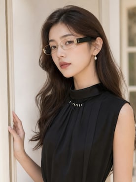 「TIJNのアイテム（メガネ、ブラック系）」を使った、TIJN さん（レディース・165cm）の夏コーディネート