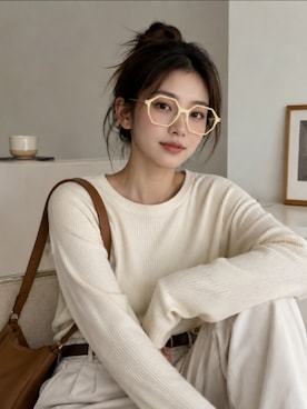 「TIJNのアイテム（メガネ、イエロー系）」を使った、TIJN さん（レディース・165cm）の夏コーディネート