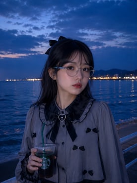 「TIJNのアイテム（メガネ、ブルー系）」を使った、TIJN さん（レディース・165cm）の夏コーディネート