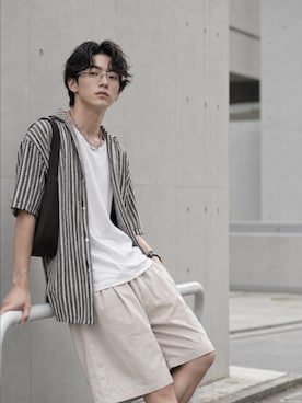 「TIJNのアイテム（メガネ、ホワイト系）」を使った、TIJN さん（レディース・165cm）の夏コーディネート