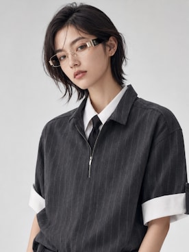 「TIJNのアイテム（メガネ、ブラック系）」を使った、TIJN さん（レディース・165cm）の夏コーディネート