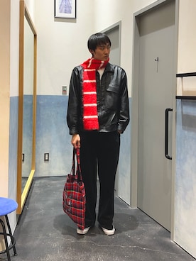 「アイテム（ライダースジャケット）」を使った、yoshimitsu6さん（メンズ・181cm）の冬コーディネート