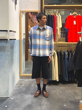 「CIAOPANIC TYPY（チャオパニックティピー）の【UNISEX】バックチェックポケットハーフパンツ（その他パンツ）」を使った、yoshimitsu6さん（メンズ・181cm）の秋コーディネート