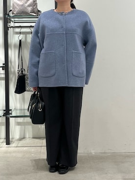 「アイテム（ノーカラージャケット、ブルー系）」を使った、nishishi78さん（レディース・156cm）の秋コーディネート