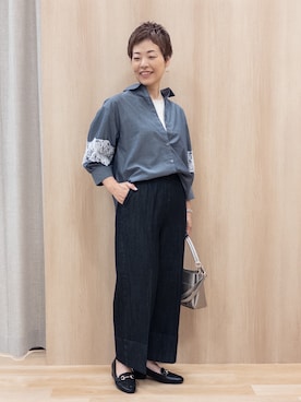「grove（グローブ）の【透けにくい】ダブルフロントタンク（Tシャツ/カットソー、ホワイト系）」を使った、rk03170613さん（レディース・161cm）の秋コーディネート