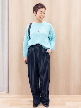 「grove（グローブ）の【貴島明日香さん着用・大人のリラックススタイル】テープヤーン ボートネックニット（ニット/セーター、ブルー系）」を使った、rk03170613さん（レディース・161cm）の春コーディネート