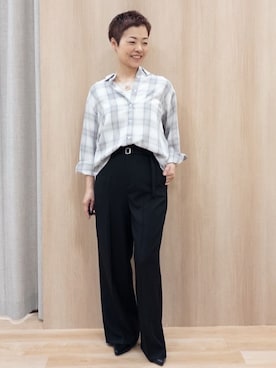 「grove（グローブ）の【大人の抜け感】オンブレーチェックシャツ（シャツ/ブラウス、ホワイト系）」を使った、rk03170613さん（レディース・161cm）の春コーディネート