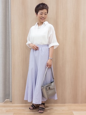 「grove（グローブ）の【貴島明日香さん着用】シアードッキングスクエアタンク（タンクトップ、ホワイト系）」を使った、rk03170613さん（レディース・161cm）の夏コーディネート