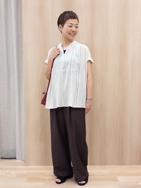 「grove（グローブ）の【体系カバー◎】レースデザインスキッパーブラウス（シャツ/ブラウス、ホワイト系）」を使った、rk03170613さん（レディース・161cm）の夏コーディネート