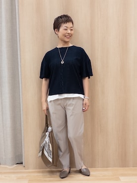 「grove（グローブ）のアイレットレースカットソー（Tシャツ/カットソー、ブルー系）」を使った、rk03170613さん（レディース・161cm）の秋コーディネート