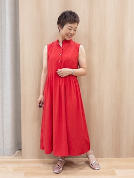 「grove（グローブ）の【低身長さんも選べる着丈・洗濯機◎】テントラインワンピース（ワンピース、レッド系）」を使った、rk03170613さん（レディース・161cm）の夏コーディネート