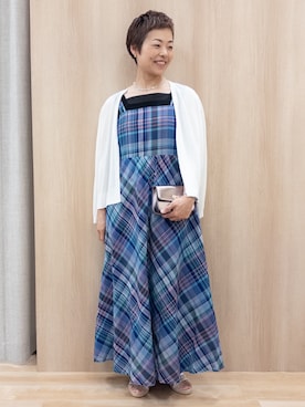 「grove（グローブ）の【貴島明日香さん着用】夏を楽しむ一枚、マドラスチェックキャミワンピース（ワンピース、ブルー系）」を使った、rk03170613さん（レディース・161cm）の春コーディネート