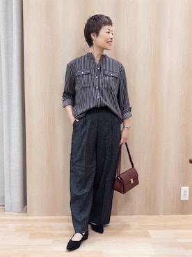 「grove（グローブ）の【防しわ】顔周りをすっきり見せる バンドカラースキッパーシャツ（シャツ/ブラウス、ブルー系）」を使った、rk03170613さん（レディース・161cm）の秋コーディネート