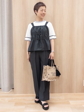 「grove（グローブ）のシャーリングビスチェSET UP（セットアップ、ブラック系）」を使った、rk03170613さん（レディース・161cm）の春コーディネート