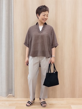 「grove（グローブ）の【貴島明日香さん着用】シアードッキングスクエアタンク（タンクトップ、ホワイト系）」を使った、rk03170613さん（レディース・161cm）の夏コーディネート
