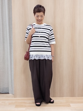 「grove（グローブ）の【ひんやり・UVカット・洗濯機◎】Tシャツ感覚で着られるコットン混ニット（ニット/セーター、ホワイト系）」を使った、rk03170613さん（レディース・161cm）の夏コーディネート
