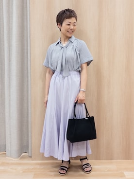 「grove（グローブ）の【貴島明日香さん着用】シアードッキングスクエアタンク（タンクトップ、ホワイト系）」を使った、rk03170613さん（レディース・161cm）の夏コーディネート