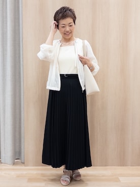 「grove（グローブ）の気温調整にも◎ブラウス感覚で羽織れるシアーブルゾン（ブルゾン、ホワイト系）」を使った、rk03170613さん（レディース・161cm）の春コーディネート