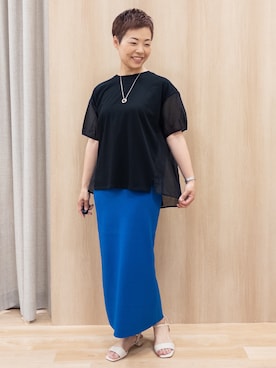 「grove（グローブ）の【貴島明日香さん着用/UVカット】体型カバー叶う、バックプリーツTシャツ（Tシャツ/カットソー、ブラック系）」を使った、rk03170613さん（レディース・161cm）の夏コーディネート