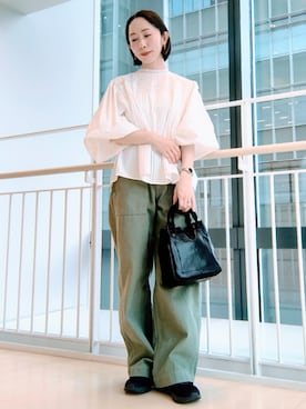 「Fanaka（ファナカ）の【SHIPS別注】Fanaka:〈手洗い可能〉リバーレースピンタックブラウス（シャツ/ブラウス、ホワイト系）」を使った、oobaooさん（レディース・152cm）の春コーディネート