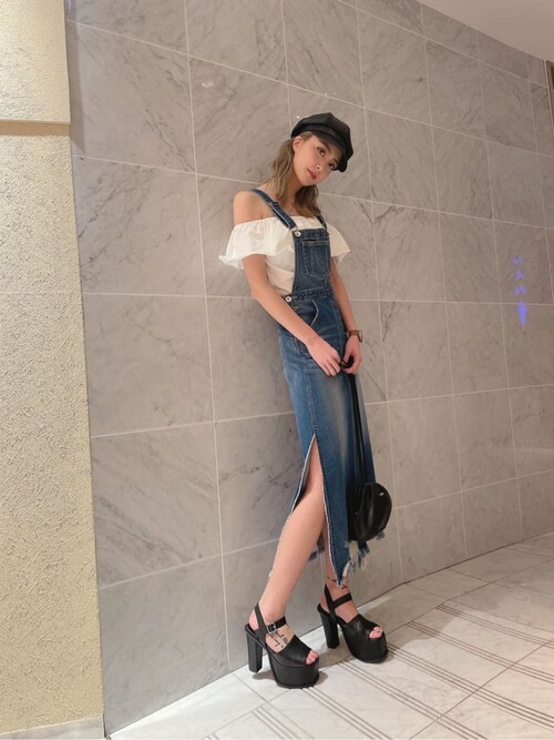 GYDA（ジェイダ）の「サイドスリットデニムサロペットスカート 