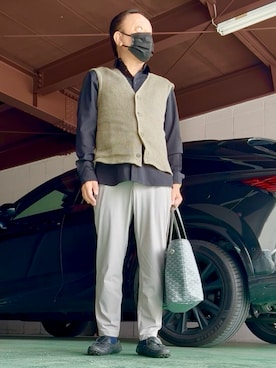 「ZARA（ザラ）のネット（ベスト、グレー系）」を使った、かつさん（メンズ・174cm）の夏コーディネート