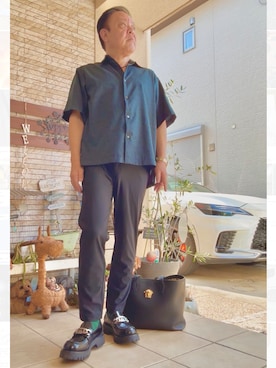 「アイテム（スラックス）」を使った、かつさん（メンズ・174cm）の夏コーディネート