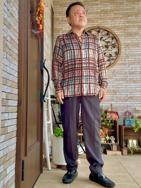 「ZARA（ザラ）のアイテム（シャツ/ブラウス、レッド系）」を使った、かつさん（メンズ・174cm）の秋コーディネート