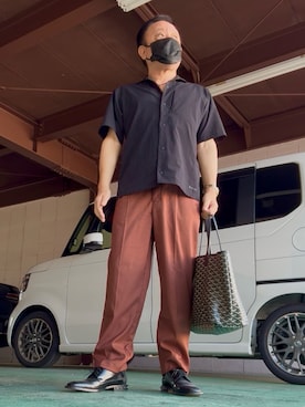 「アイテム（スラックス）」を使った、かつさん（メンズ・174cm・60代）の夏コーディネート