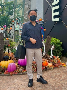 「アイテム（スラックス）」を使った、かつさん（メンズ・174cm）の秋コーディネート