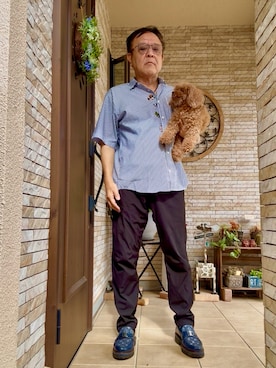 「アイテム（シューズ、ブルー系）」を使った、かつさん（メンズ・174cm）の夏コーディネート