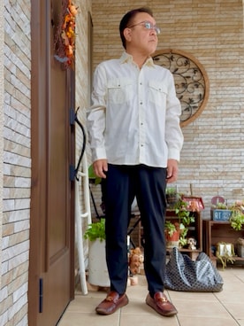 「GLOBAL WORK（グローバルワーク）のクリーンイージーチノ/595952（その他パンツ、ブルー系）」を使った、かつさん（メンズ・174cm）の秋コーディネート