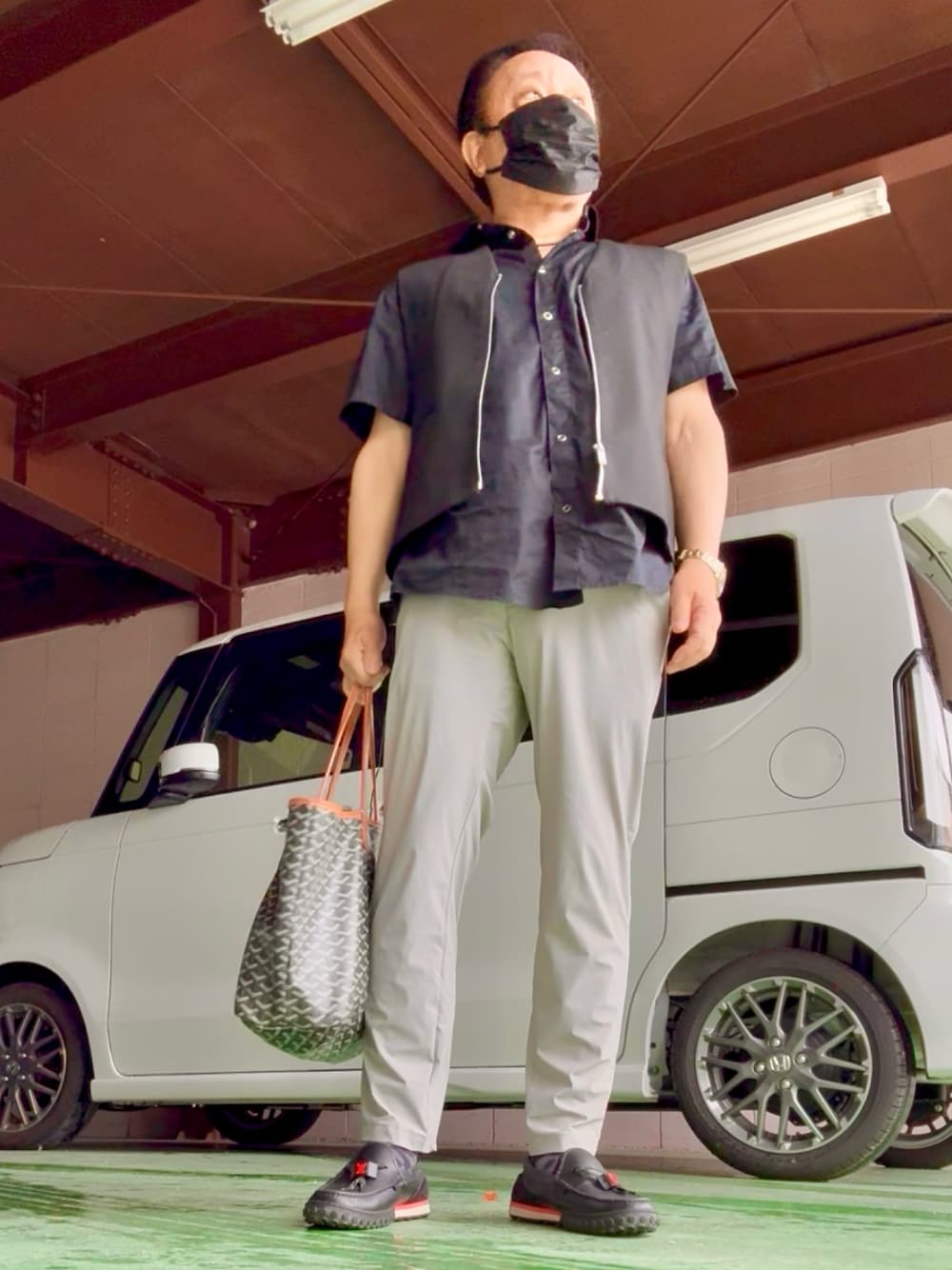 「メンズコーデ、PENDLETON、UNITED TOKYO、LOUIS  VUITTON、ZARA」｜「UNITED TOKYOの4WAYストレッチダブルクロススラックス（スラックス、グレー系）」を使った、かつさん（メンズ・174cm）の夏コーディネートの1枚目の写真