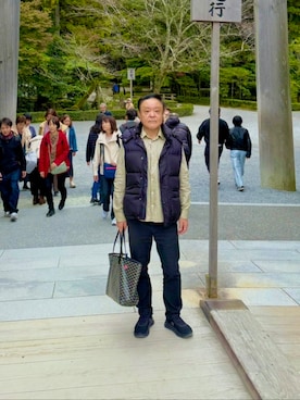 「アイテム（ダウンベスト）」を使った、かつさん（メンズ・174cm・50代）の秋コーディネート