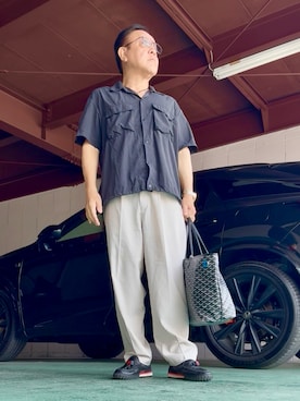 「ZARA（ザラ）のアイテム（シャツ/ブラウス、ブラック系）」を使った、かつさん（メンズ・174cm）の夏コーディネート