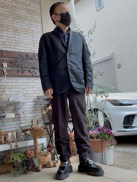 「AZUL by moussy（アズールバイマウジー）のA PERFECT TROUSERS（スラックス、ブラック系）」を使った、かつさん（メンズ・174cm）の春コーディネート