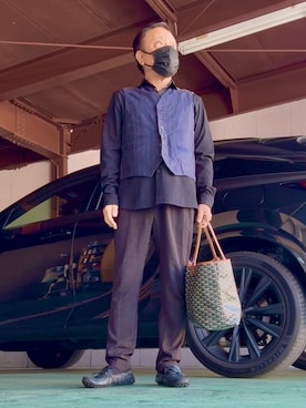 「ADAM ET ROPE'（アダムエロペ）のダブルクロスイージースラックス（スラックス、ブラック系）」を使った、かつさん（メンズ・174cm）の春コーディネート