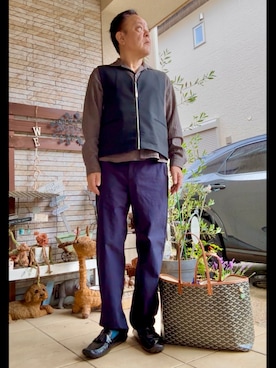 「GLOBAL WORK（グローバルワーク）のアーバンスラックス/Wクロス/612407（スラックス、ブルー系）」を使った、かつさん（メンズ・174cm）の夏コーディネート