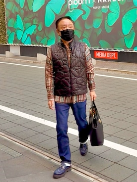 「アイテム（ダウンベスト）」を使った、かつさん（メンズ・174cm）の冬コーディネート