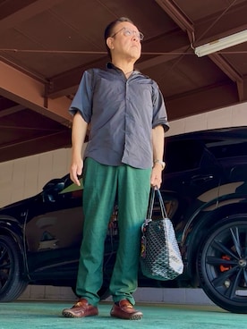「ITEMS URBANRESEARCH（アイテムズ アーバンリサーチ）のアイテム（シャツ/ブラウス、ブラック系）」を使った、かつさん（メンズ・174cm）の夏コーディネート