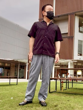 「Snow Peak（スノーピーク）のアイテム（シャツ/ブラウス、ブラック系）」を使った、かつさん（メンズ・174cm）の夏コーディネート