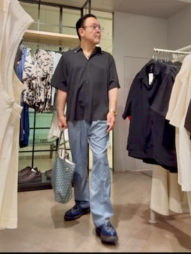 「UNIQLO（ユニクロ）のイージーアンクルパンツ（ウールライク）（その他パンツ、グレー系）」を使った、かつさん（メンズ・174cm）の夏コーディネート
